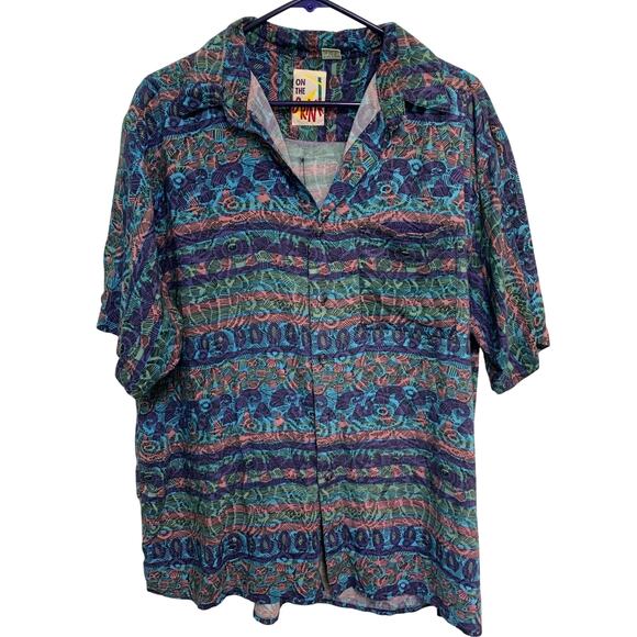 On The Brink Vintage Men's Geometric 80's Short Sleeve Button Up Tee Size XL - Picture 1 of 4